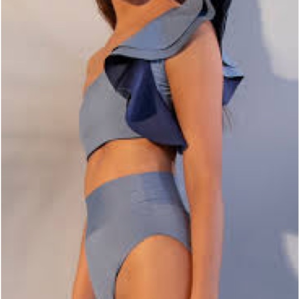 Ancora swimwear blue ruffle one shoulder bathing suit set